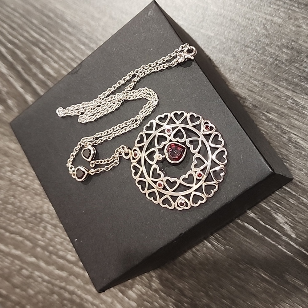 Vintage Medallion Sterling Silver Heart Gem Statement Necklace